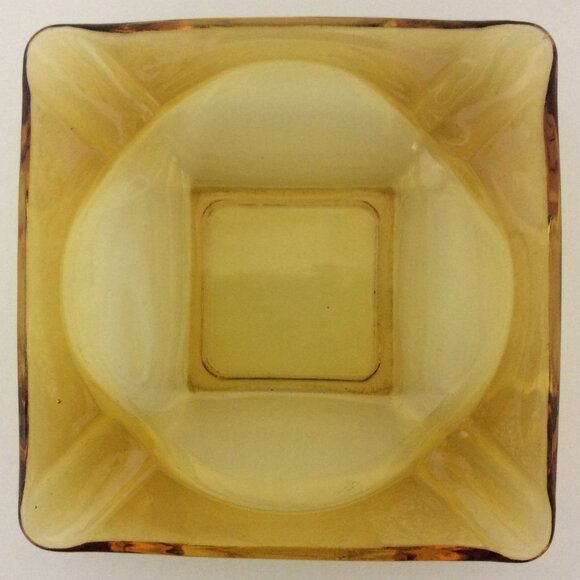 VINTAGE amber glass ashtray 6" square heavy - Picture 12 of 12